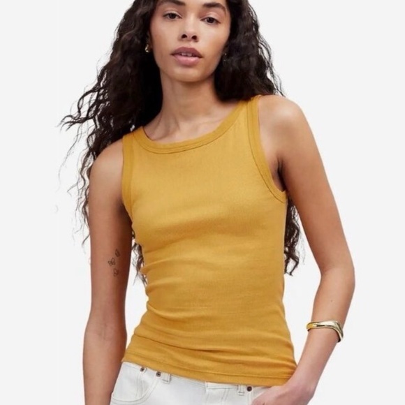Madewell Tops - MADEWELL Yellow Re)generative Cotton Essential High-Neck Tank Top Size Small